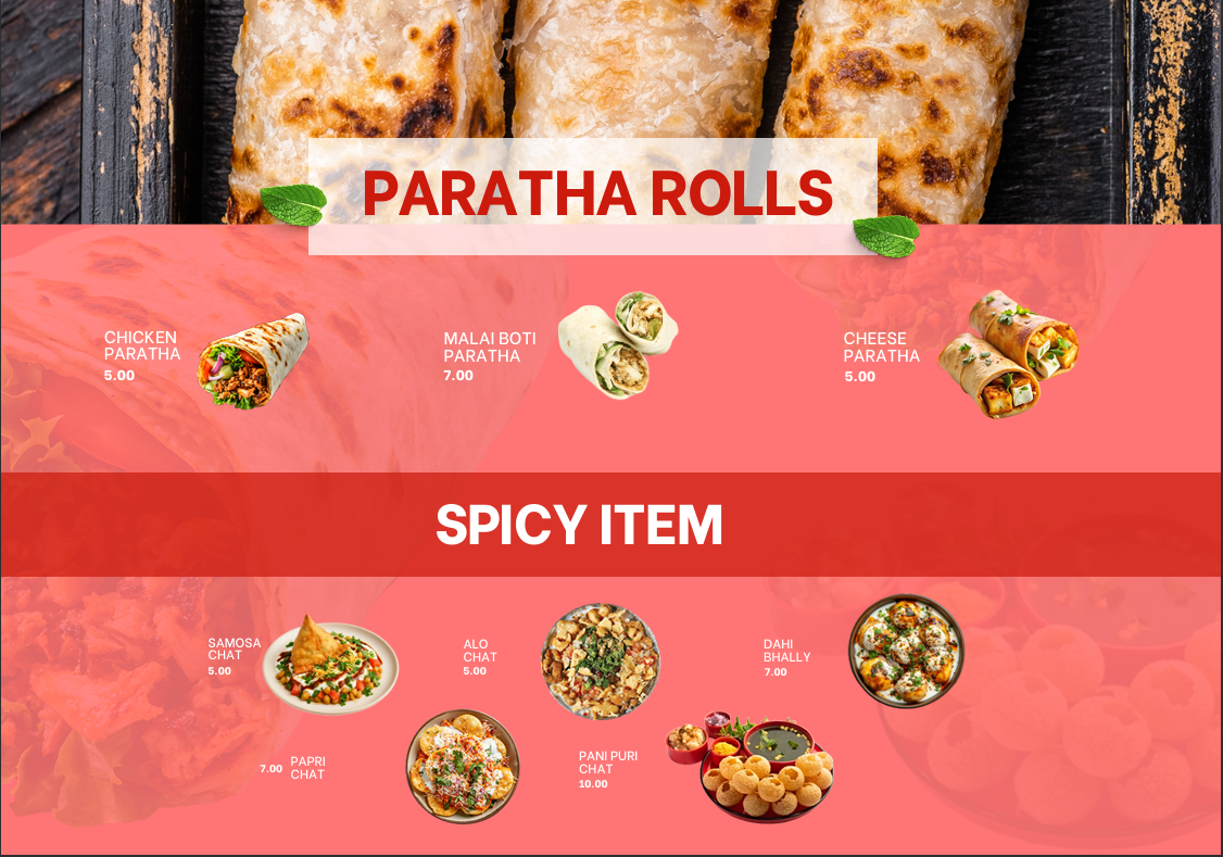 Paratha Rolls Menu